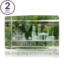 2er Set 3D Briefbeschwerer mit BERLIN LasergravurGeschenk-BoxGlas-Quader