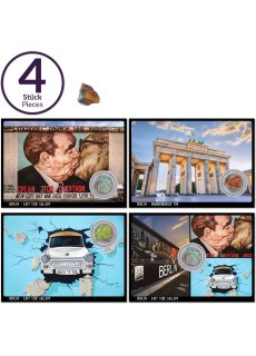 Postkarten 4er Set mit original Berliner Mauer-Stein