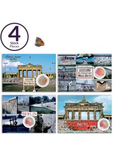 Postkarten 4er Set mit original Berliner Mauer-Stein | Handarbeit direkt aus Berliner Manufaktur | Souvenir & Geschenk
