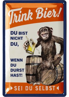LANOLU Blechschild Trink Bier Affe 20x30cm