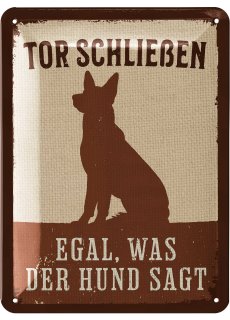 LANOLU Blechschild Hund TOR SCHLIE&szlig;EN Deko Hund Geschenke Eingangst&uuml;r 15x20cm