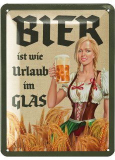 LANOLU Blechschild Bier Urlaub im Glas Geschenk f&uuml;r Bierliebhaber vintage Metallschild 15x20cm