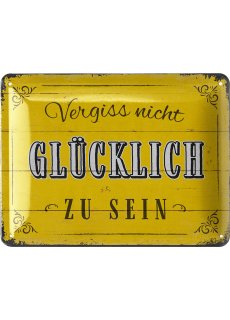LANOLU Blechschild VERGISS NICHT GL&Uuml;CKLICH ZU SEIN vintage Metallschild 15x20cm