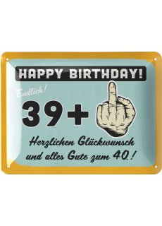 LANOLU Blechschild 40 Geburtstag SCHILD 40 JAHRE 39+1 Lustige Geschenke Mann 15x20cm