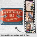 LANOLU Blechschild PAPA REPARIERT DAS IRGENDWANN Werkstatt Geschenk Mann Vater 15x20cm