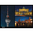 25x Postkarte Berlin bei Nacht Mehrbildkarte | 25 Stück | beschreibbar | mehrfach beschichtet, designed in Berlin | Standart-Format A6