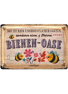 Retro Blechschild BIENEN-OASE Schild, Blechschilder Garten Spr&uuml;chen 20x30cm