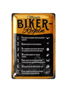 Retro Blechschild Biker-Regeln, Motorrad-Regeln, Geschenkidee M&auml;nner 20x30cm