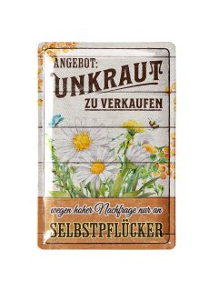 Retro Blechschild UNKRAUT, Blechschilder Garten mit Spr&uuml;chen, 20x30cm