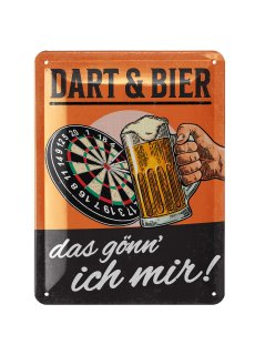 Retro Blechschild Dart und Bier, Bar und Partykeller Dekoration, 15x20cm