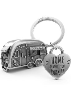 LANOLU Schlüsselanhänger Camping Anhänger "Caravan" - Vintage Silber