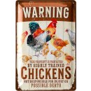 LANOLU Retro Blechschild Vorsicht Hühner, Hühner Zubehör, lustige Schilder mit Sprüchen, vintage Metallschilder 20x30cm