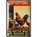 LANOLU Retro Blechschild Hühner, Tor schließen, Hühner Zubehör, lustige Schilder mit Sprüchen, vintage Metallschilder 20x30cm
