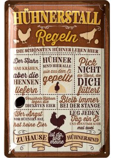 LANOLU Retro Blechschild Hühnerstall-Regeln, Hühner Schild, Geschenk für Hühnerliebhaber, Hühner Geschenke, Hühnerstall 20x30cm