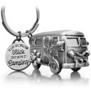 LANOLU Schlüsselanhänger Camping Anhänger "Camping Glück"- vintage Silber
