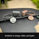 LANOLU Schlüsselanhänger Camping Anhänger "Camping Glück"- vintage Silber