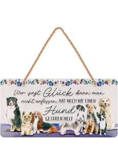 LANOLU Kordelschild Wer sagt Glück kann man nicht anfassen Hund gestreichelt 16x32cm