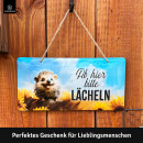 LANOLU Kordelschild Ab hier lächeln Igel 16x32cm