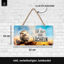 LANOLU Kordelschild Ab hier lächeln Igel 16x32cm