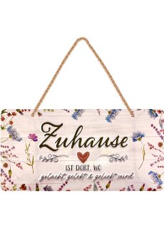 LANOLU Kordelschild Zuhause ist dort, wo gelacht, gelebt & geliebt wird 16x32cm