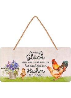 LANOLU Kordelschild Glück hat noch nie ein Huhn gestreichelt 16x32cm
