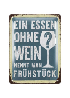 LANOLU Retro Blechschild Essen ohne Wein - Frühstück, vintage Metallschilder mit Sprüchen, Shabby Chic Deko Küche und Garten, 15x20cm