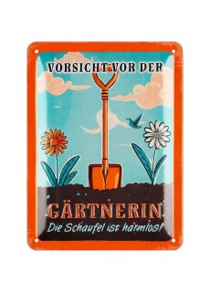 LANOLU Retro Blechschild Vorsicht vor der Gärtnerin Blechschilder Garten mit Sprüchen als Gärtner Geschenke, 15x20cm