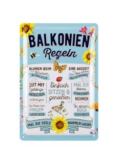 LANOLU Retro Blechschild Balkonien-Regeln 20x30cm