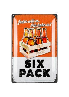 LANOLU Retro Blechschild Six Pack 20x30cm