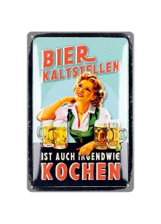 LANOLU Retro Blechschild Bier kaltstellen ist auch kochen 20x30cm