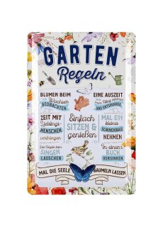 LANOLU Blechschild Gartenregeln 20x30cm