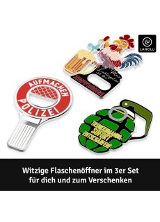 LANOLU Flaschenöffner lustig 3-set, POLIZEI-Kelle, Granate und Zapfhahn, Bier Geschenke für Männer, Bieröffner lustig, Biertrinker Geschenk