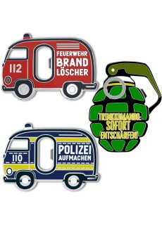 LANOLU Lustige Flaschenöffner Polizei, Feuerwehr, Trinkgranate (3er Set), Feuerwehr Geschenke für Feuerwehrmänner, Geschenke für Polizisten, witzige Bieröffner