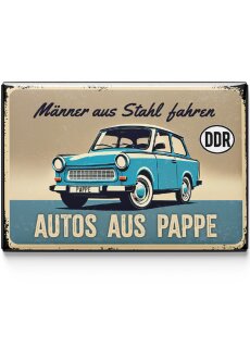 LANOLU Kühlschrankmagnete lustig- Trabant- Männer aus Stahl fahren Autos aus Pappe - lustige Magnete mit Sprüchen und witzigen Motiven 8x5,5cm