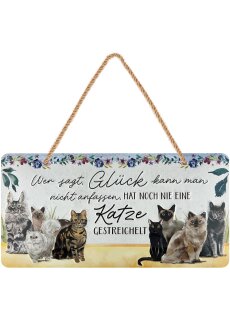 LANOLU Kordelschild Glück KATZE anfassen 16x32cm