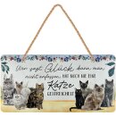 LANOLU Kordelschild Glück KATZE anfassen 16x32cm