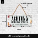 LANOLU Kordelschild Achtung freilaufende Renterin 16x32cm