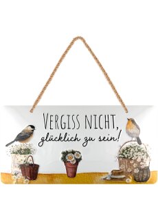 LANOLU Kordelschild Vergiss nicht, glücklich zu sein mit Spatz 16x32cm
