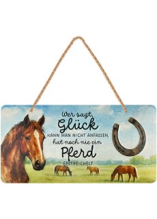 LANOLU Kordelschild Wer sagt Glück kann man nicht anfassen Pferd gestreichelt 16x32cm