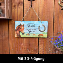 LANOLU Kordelschild Wer sagt Glück kann man nicht anfassen Pferd gestreichelt 16x32cm