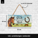 LANOLU Kordelschild Wer sagt Glück kann man nicht anfassen Pferd gestreichelt 16x32cm