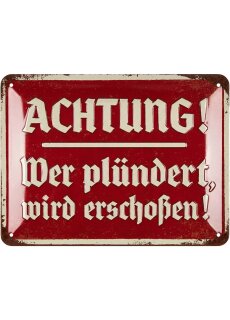 LANOLU retro Blechschild Achtung Plünderer, lustiges Warnschild im vintage Look, geprägt und gestanzt, Deko für Garage 15x20 cm