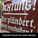 LANOLU retro Blechschild Achtung Plünderer, lustiges Warnschild im vintage Look, geprägt und gestanzt, Deko für Garage 15x20 cm