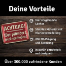 LANOLU retro Blechschild Achtung Plünderer, lustiges Warnschild im vintage Look, geprägt und gestanzt, Deko für Garage 15x20 cm