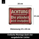 LANOLU retro Blechschild Achtung Plünderer, lustiges Warnschild im vintage Look, geprägt und gestanzt, Deko für Garage 15x20 cm