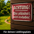 LANOLU retro Blechschild Achtung Plünderer, lustiges Warnschild im vintage Look, geprägt und gestanzt, Deko für Garage 15x20 cm