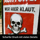 LANOLU retro Blechschild Achtung wer klaut stirbt, lustiges Sprüche Schild aus Metall- geprägt und gestanzt, Deko für Garage 15x20 cm