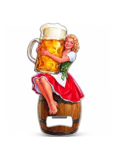 LANOLU – Flaschenöffner Magnet – Bierfrau auf Fass – Mehrfarbig
