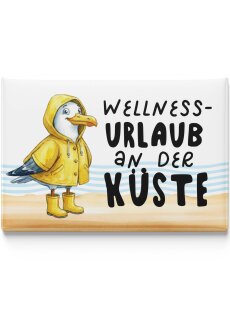 LANOLU – Kühlschrankmagnet – Möwe Wellnessurlaub – 8 x 5,5 cm