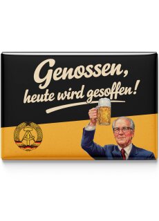 LANOLU – Kühlschrankmagnet – Genossen mit Bier – 8 x 5,5 cm